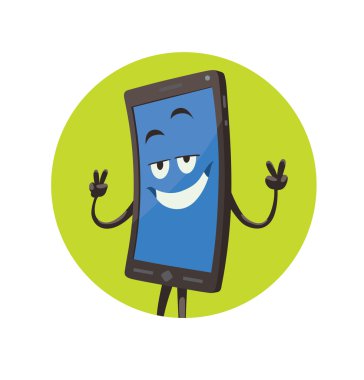 Yuvarlak yeşil çerçeve, neşeli siyah smartphone