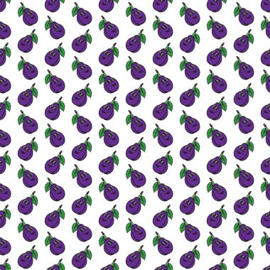 Mor-mavi komik karikatür meyve Erik seamless modeli