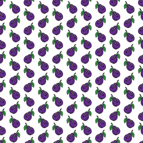 Mor-mavi komik karikatür meyve Erik seamless modeli