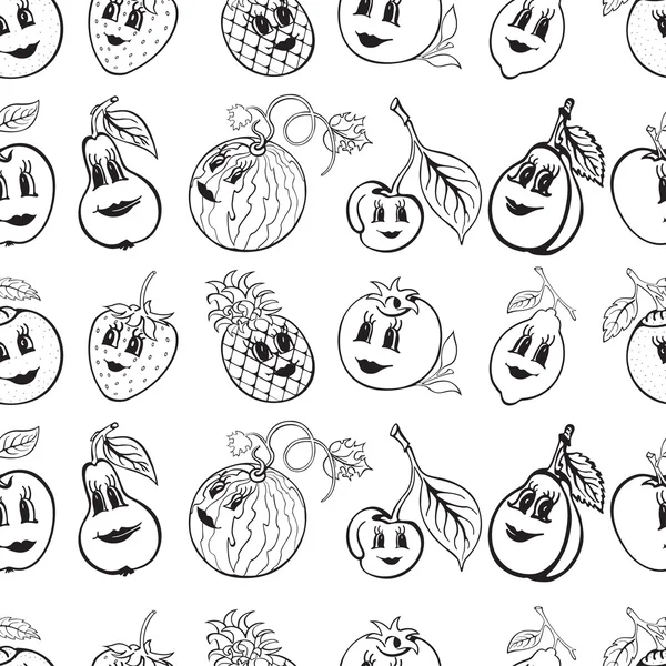 Set of cartoon funny fruit black and white — Stock Photo, Image