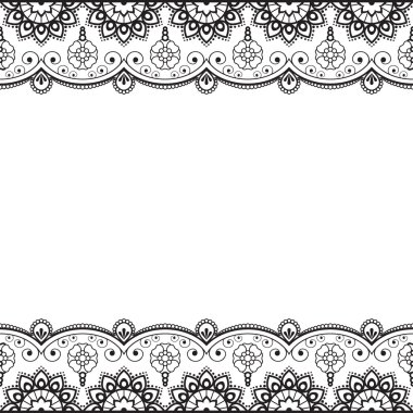 Indian, Mehndi Henna line lace element with flowers pattern card for tattoo on white background clipart