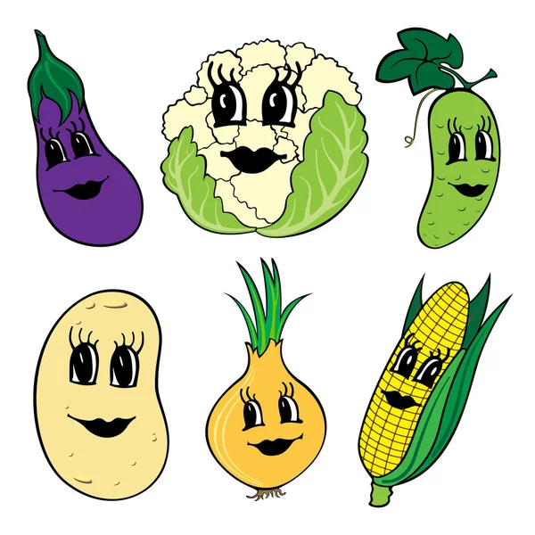 Beállítása 6 vicces rajzfilm zöldség — Stock Vector