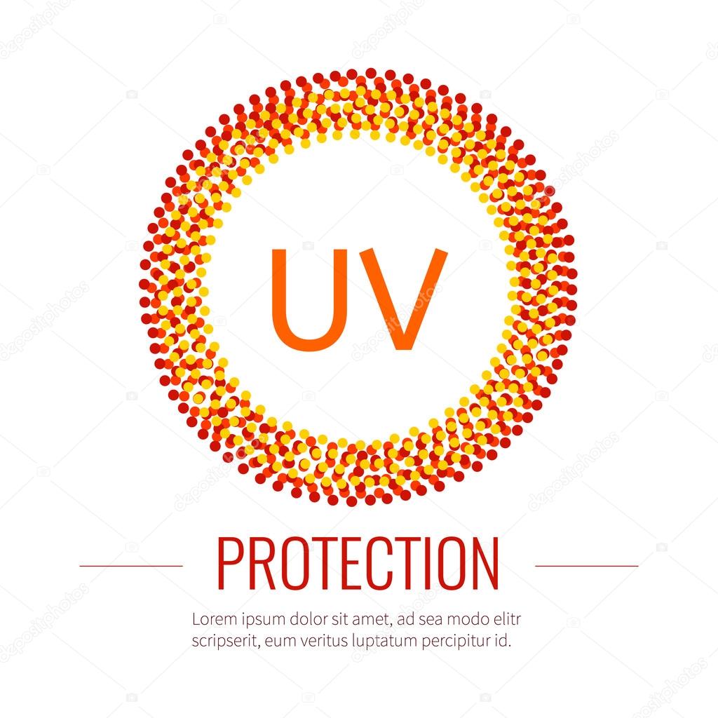 UV sun protection sign with place for text. UV icon design template. Ultraviolet protection symbol. UV SPF skin protection sign. UV symbol. Skincare concept. Isolated vector illustration.