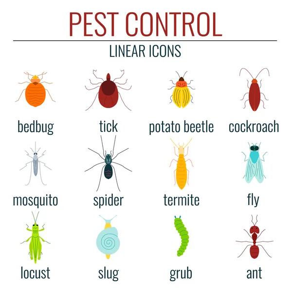 Set colorat pentru controlul dăunătorilor — Vector de stoc