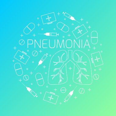 Pnömoni doğrusal Icon set