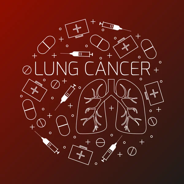 Conjunto de iconos lineales de cáncer de pulmón — Vector de stock