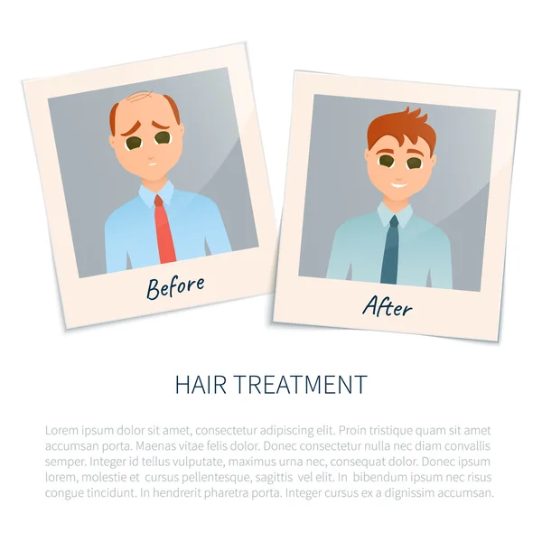 Saç bakımı öncesi ve sonrası bir adamın fotoğrafları. — Stok Vektör