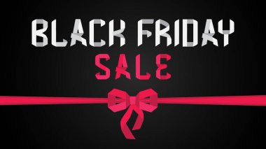 Kağıt katlanmış harflerle Kara Cuma indirimi posteri ve siyah arka planda origami tarzı fiyonk. Özel teklif afişi. İndirim konsepti. Fiyat, anlaşma, teklif. Vektör illüstrasyonu. 