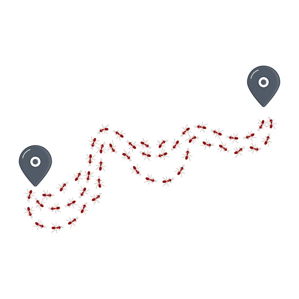 Suivi Emplacement Des Colonies Fourmis Par Lutte Antiparasitaire Chemin Routier — Image vectorielle
