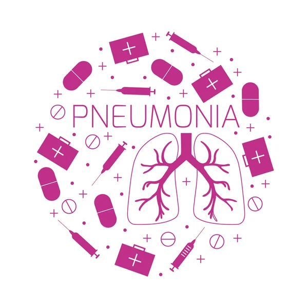 Cartel icono lineal neumonía con pulmones — Vector de stock