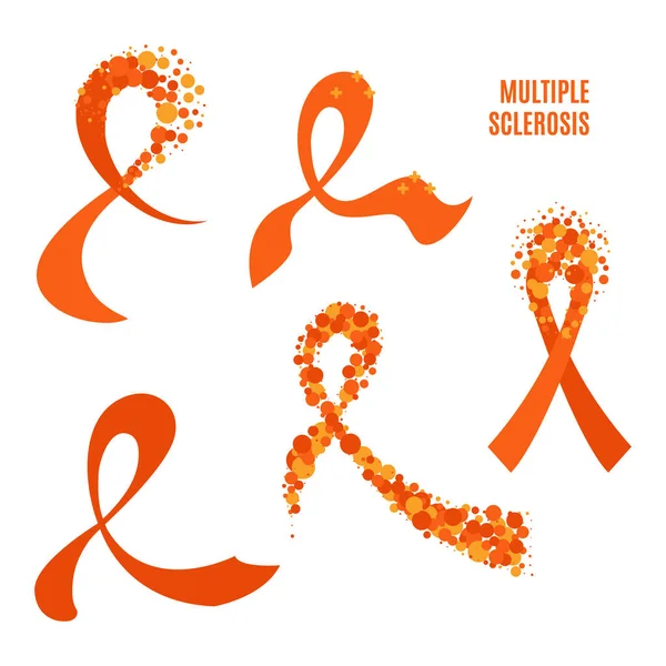 Conjunto de colección de cinta naranja conciencia esclerosis múltiple — Vector de stock