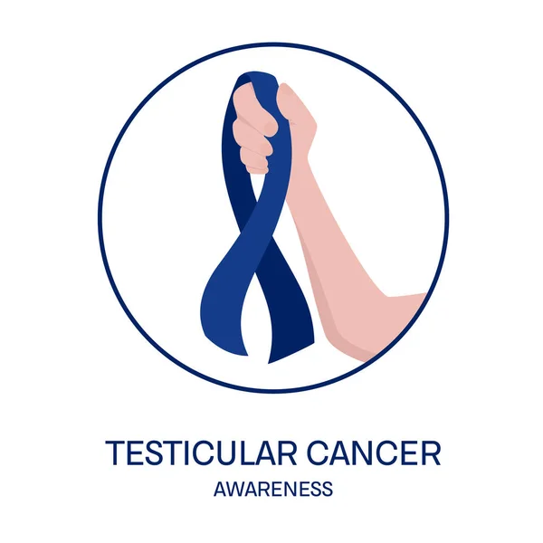 Cinta de conocimiento del cáncer testicular en la ilustración médica de la mano — Vector de stock