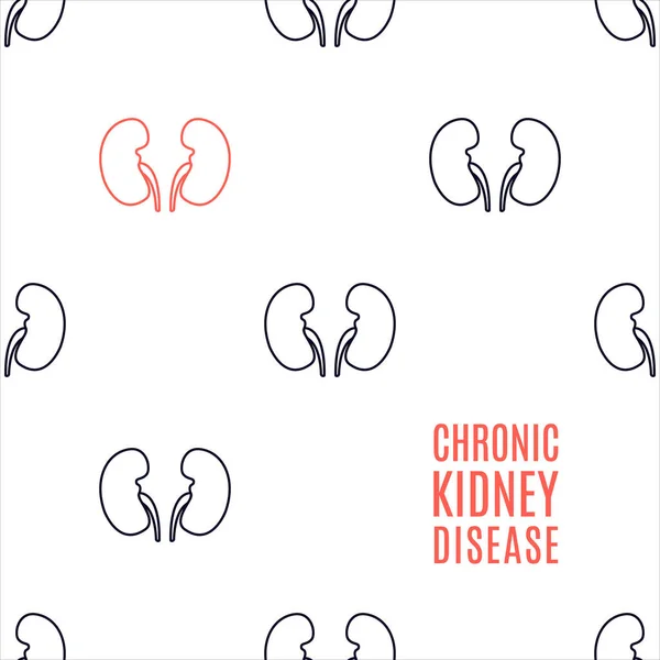 慢性腎臓病の意識のポスターは白い背景に線形スタイルで作られました 健康な尿路系医療の概念 人体臓器の解剖学的アイコン ベクターイラスト — ストックベクタ