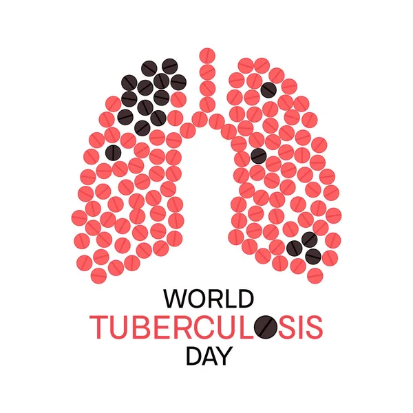 Wereld Tuberculose Dag Poster Met Longen Gemaakt Van Pillen Witte — Stockvector