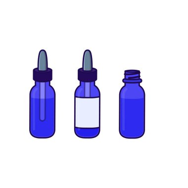 Pipette damlatan cam şişe, 3 kavanoz maketi.