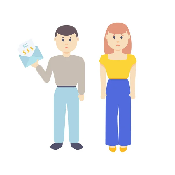 Jeune couple avec une facture énorme dans une affiche enveloppe — Image vectorielle
