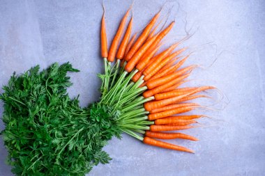 Bir demet yapraklı taze havuç.