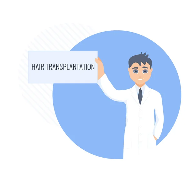 Karta na transplantaci vlasů v rukou lékaře — Stockový vektor