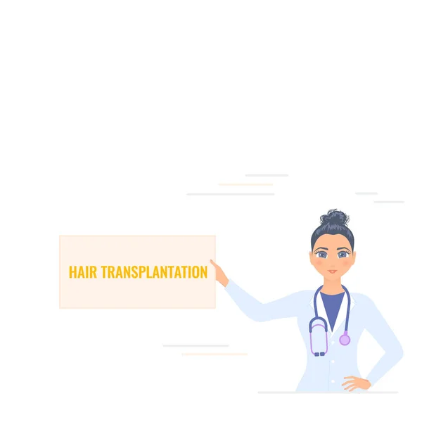 Hårtransplantation kort i händerna på en kvinnlig läkare — Stock vektor