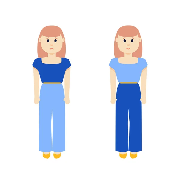 Triste et heureuse femme dessin animé personnage affiche — Image vectorielle