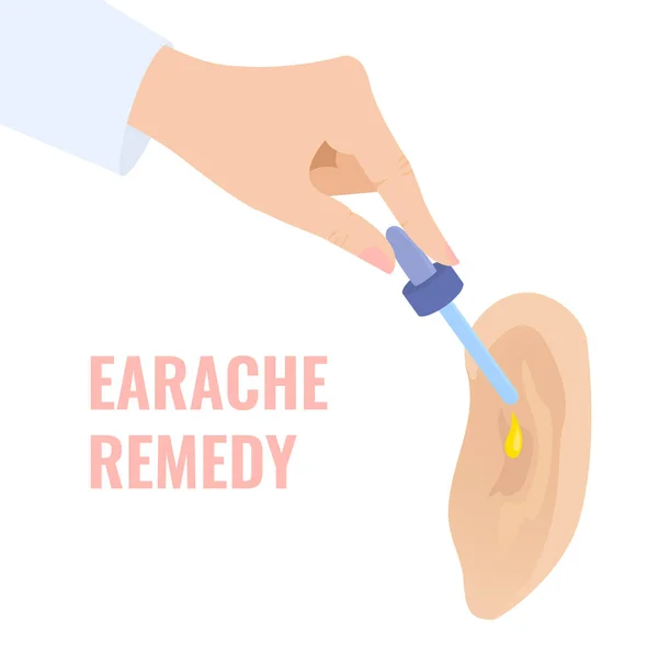 Avoir mal à l'oreille remède gouttes dans l'oreille — Image vectorielle