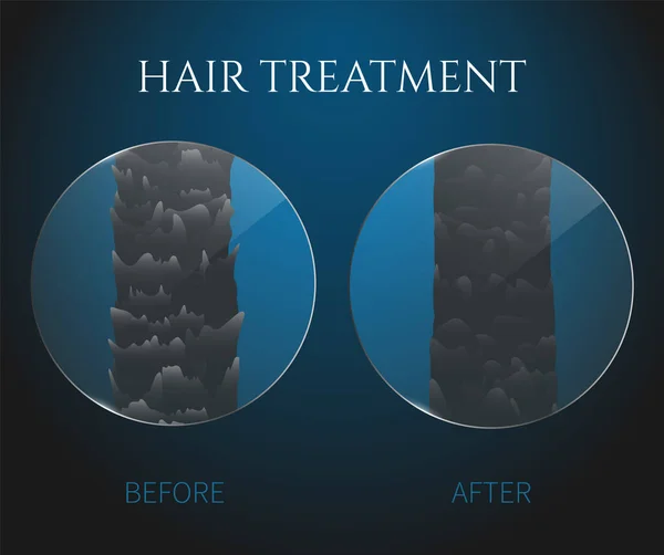 Büyütülmüş hasarlı ve sağlıklı saç kökü yüzeyi — Stok Vektör