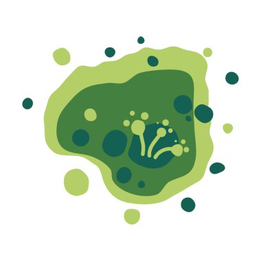 Kapalı bir ortamda mikroskobik küf kolonisi yeşil ve siyah mantar büyümesini gösteriyor. Vektör illüstrasyonu.