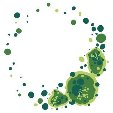 Rutubetli binada yeşil küf ve küf büyümesi. Mantar sporları çizimi.