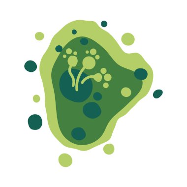 Kapalı bir ortamda mikroskobik küf kolonisi yeşil ve siyah mantar büyümesini gösteriyor. Vektör illüstrasyonu.