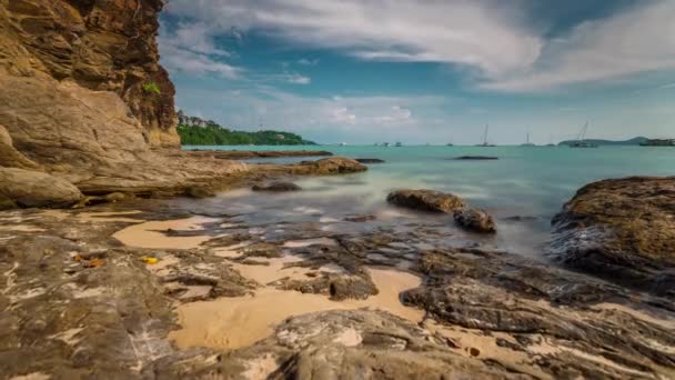 Sunny Day Phuket Island Nontourist Beach Panorama Time Lapse Thailand — 비디오