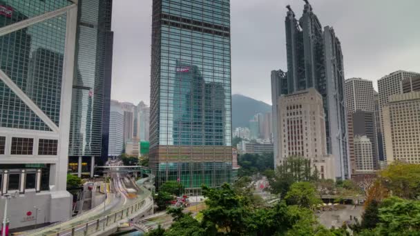Пасмурное Небо Панорамным Временем Центра Гонконга — стоковое видео