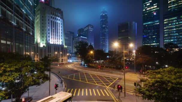Luce Notturna Hong Kong Traffico Strada Time Lapse Dal Centro — Video Stock