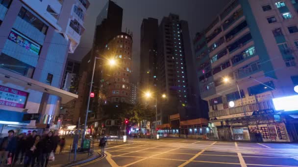 Night City Life Crossroad Time Lapse Hong Kong Center — 图库视频影像