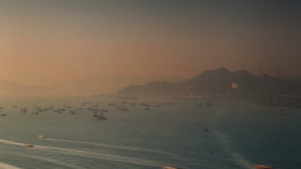 Atardecer Puerto Tráfico Lapso Tiempo Hong Kong — Vídeo de stock