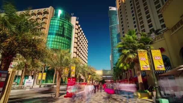 Dia Ensolarado Dubai Marina Turista Andando Baía Time Lapse Uae — Vídeo de Stock