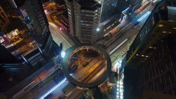 Night Light Traffic Crossroad Road Time Lapse Hong Kong Roof — Stok video