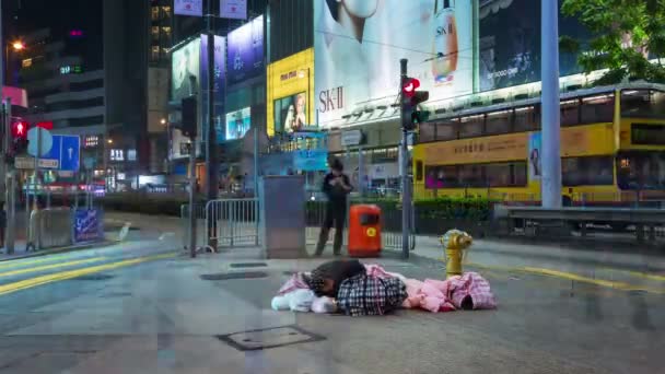 Time Lapse Night Traffic Crossroad Hong Kong — Stock Video