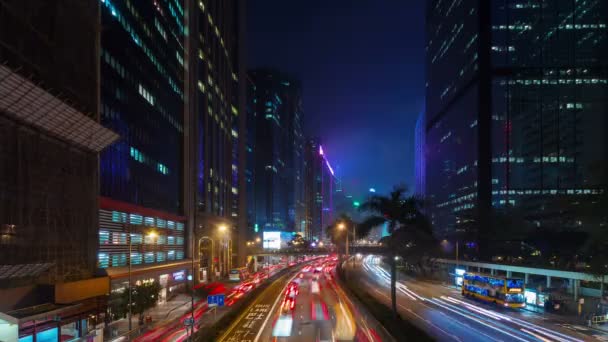 Éjszakai Fény Forgalom Utca Időeltolódás Hong Kong — Stock videók