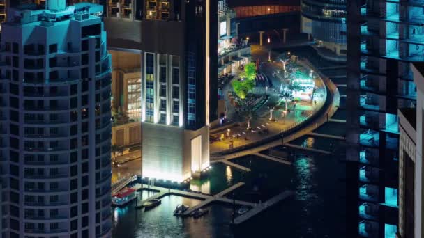 Nachtlampje Dubai Jachthaven Wandelen Baai Jacht Dok Tijd Vervallen Uae — Stockvideo