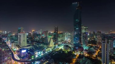 night bangkok downtown silom roof top panorama 4k time lapse thailand
