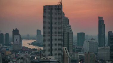 sunset light bangkok roof top panorama 4k time lapse thailand