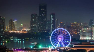 night illumination flyer bangkok bay roof top panorama 4k time lapse thailand