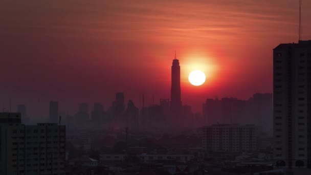 Stadsgezicht Bangkok Zonsopgang Dak Panorama Tijd Lapse Thailand — Stockvideo