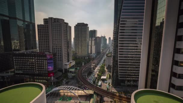 Dia Ensolarado Bangkok Centro Rua Telhado Topo Panorama Tempo Lapso — Vídeo de Stock