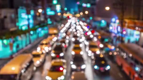 Bangkok Night Downtown Street Traffic Panorama Time Lapse Thailand — Stok video