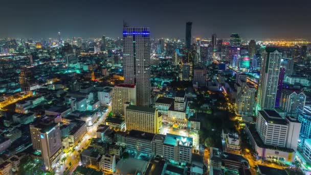 Night Light Bangkok City Downtown Roof Panorama Time Lapse Thailand — Stockvideo