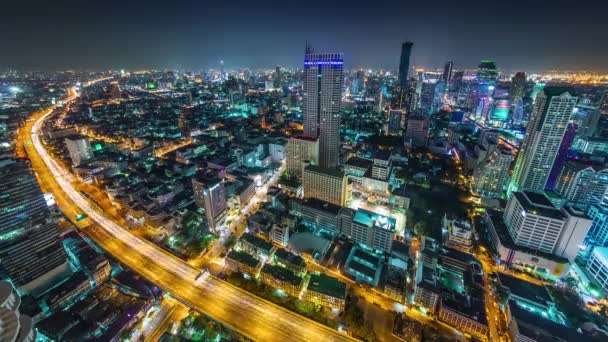 Noční Provoz Silnice Bangkok Střecha Top Panorama Čas Lapse Thailand — Stock video