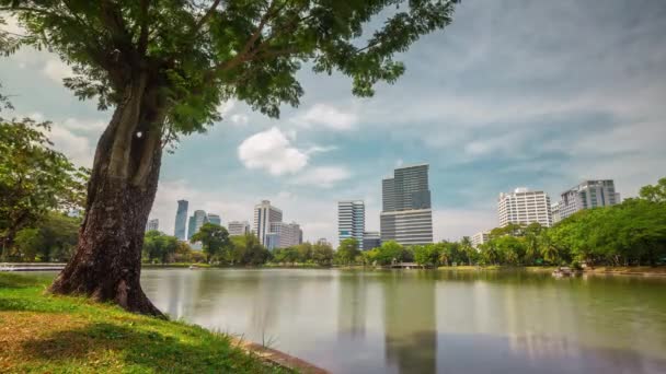 Zonnige Dag Bangkok Lumpini Park Vijver Panorama Tijd Vervallen Thailand — Stockvideo