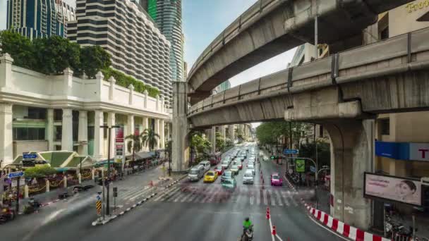 Bangkok Dia Ensolarado Centro Cidade Trânsito Estrada Junção Tempo Lapso — Vídeo de Stock