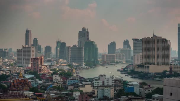 Bangkok Stadt Fluss Verkehr Dach Panorama Zeitraffer Thailand — Stockvideo